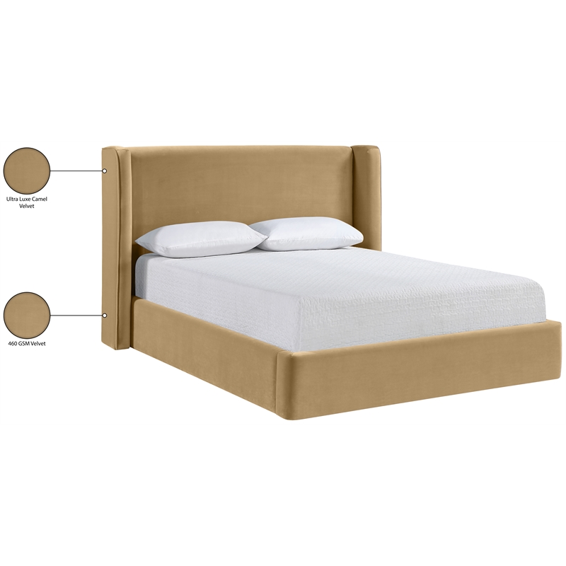 Meridian Furniture Kendall Camel Velvet Upholstered Full Bed