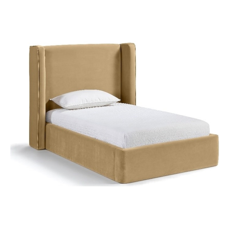 Meridian Furniture Kendall Camel Velvet Upholstered Twin Bed