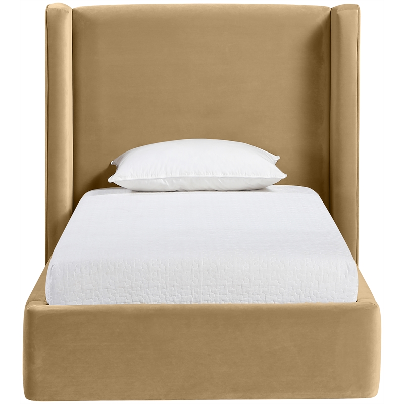 Meridian Furniture Kendall Camel Velvet Upholstered Twin Bed