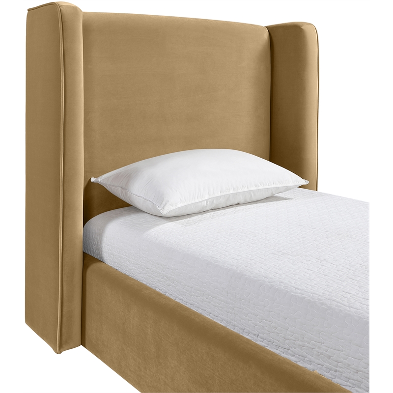 Meridian Furniture Kendall Camel Velvet Upholstered Twin Bed