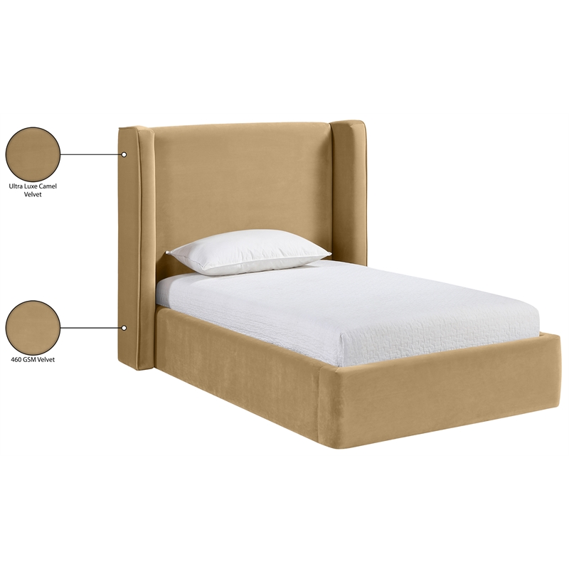 Meridian Furniture Kendall Camel Velvet Upholstered Twin Bed
