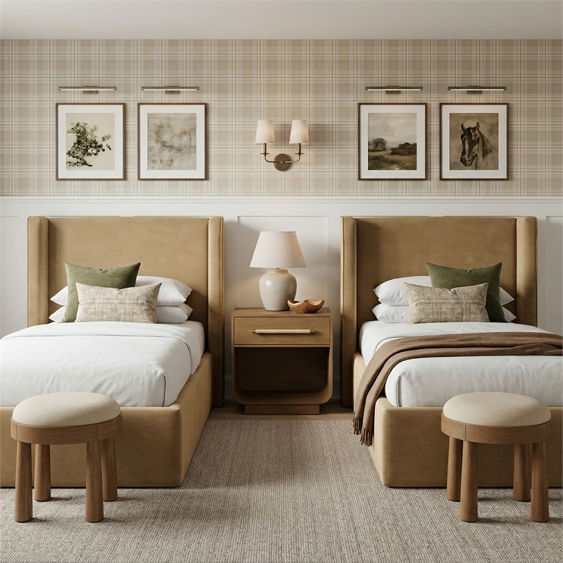 Meridian Furniture Kendall Camel Velvet Upholstered Twin Bed