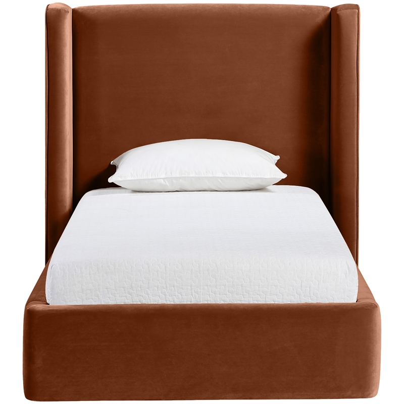 Meridian Furniture Kendall Cognac Velvet Upholstered Twin Bed
