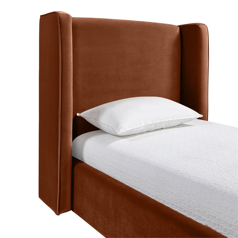 Meridian Furniture Kendall Cognac Velvet Upholstered Twin Bed