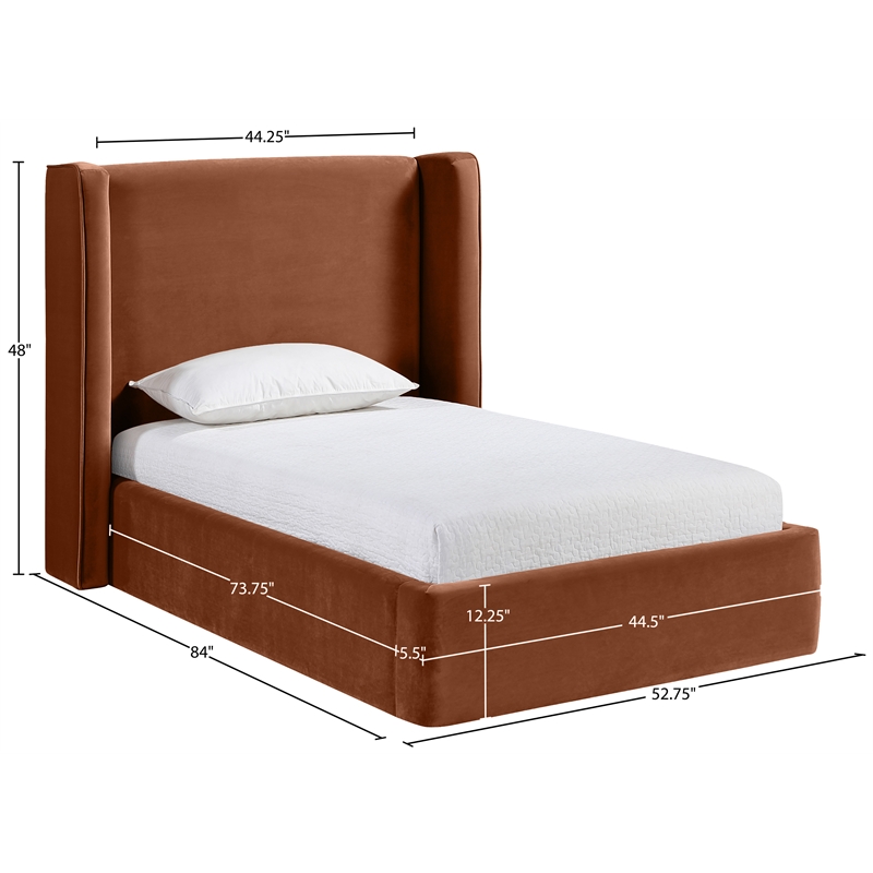 Meridian Furniture Kendall Cognac Velvet Upholstered Twin Bed
