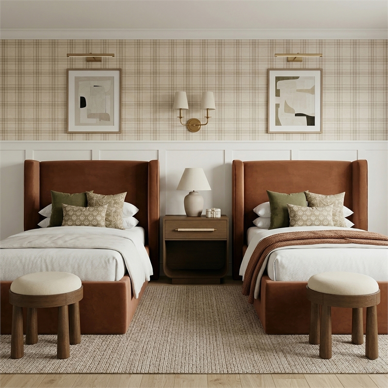 Meridian Furniture Kendall Cognac Velvet Upholstered Twin Bed