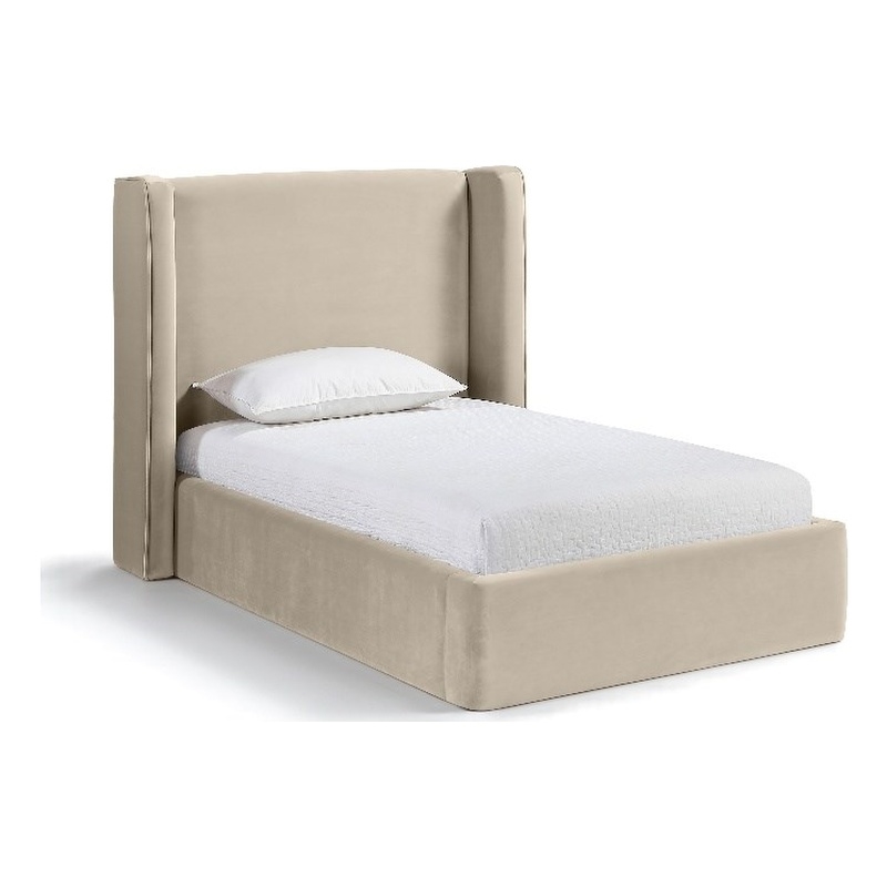 Meridian Furniture Kendall Cream Velvet Upholstered Twin Bed