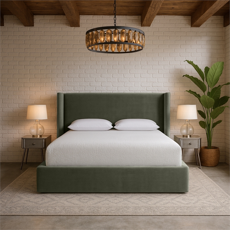 Meridian Furniture Kendall Green Velvet Upholstered Full Bed