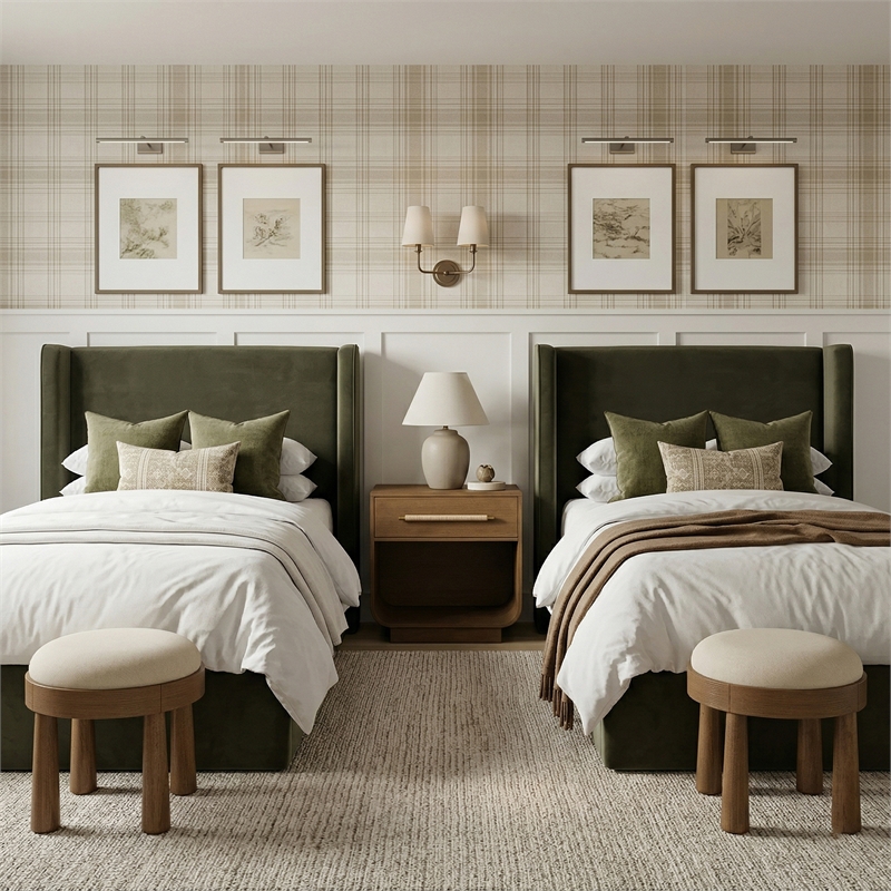 Meridian Furniture Kendall Green Velvet Upholstered Twin Bed