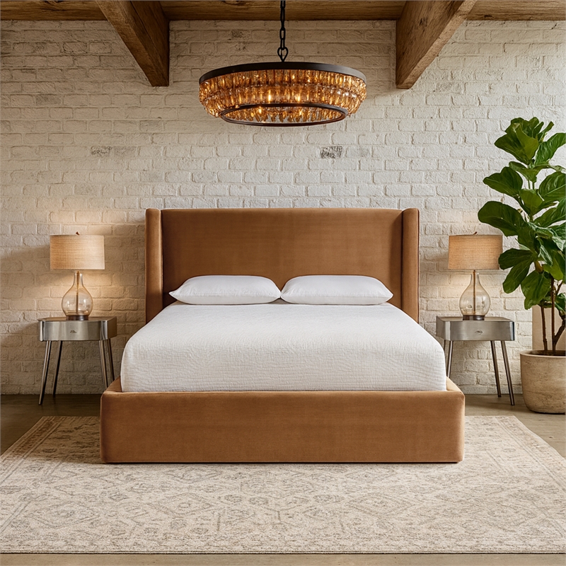 Meridian Furniture Kendall Saddle Velvet Upholstered Full Bed