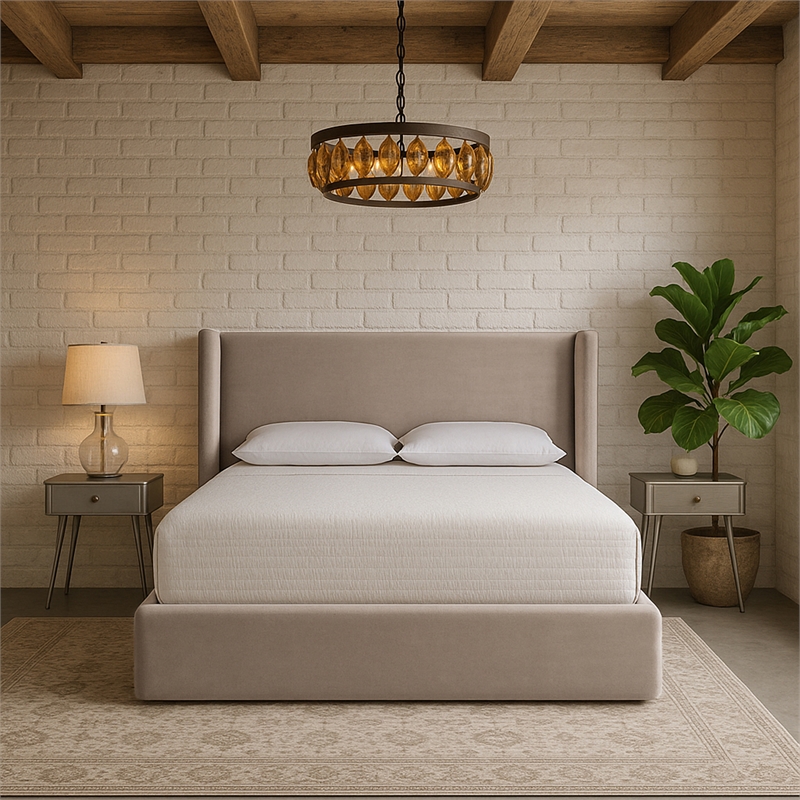 Meridian Furniture Kendall Taupe Velvet Upholstered Full Bed