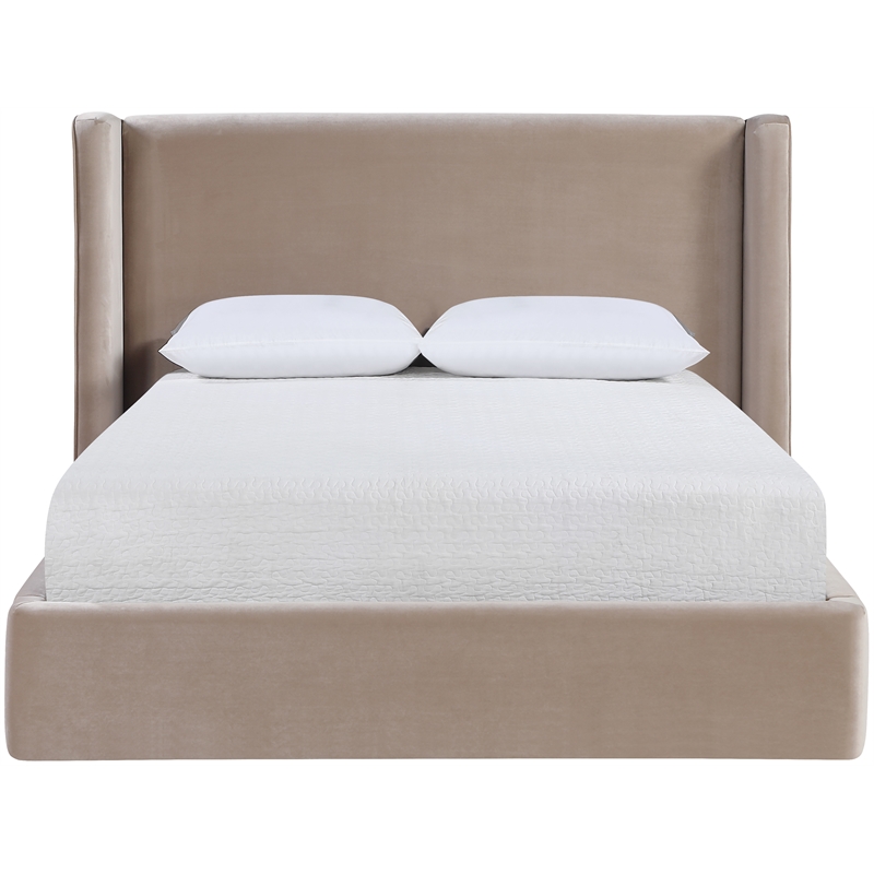 Meridian Furniture Kendall Taupe Velvet Upholstered Full Bed