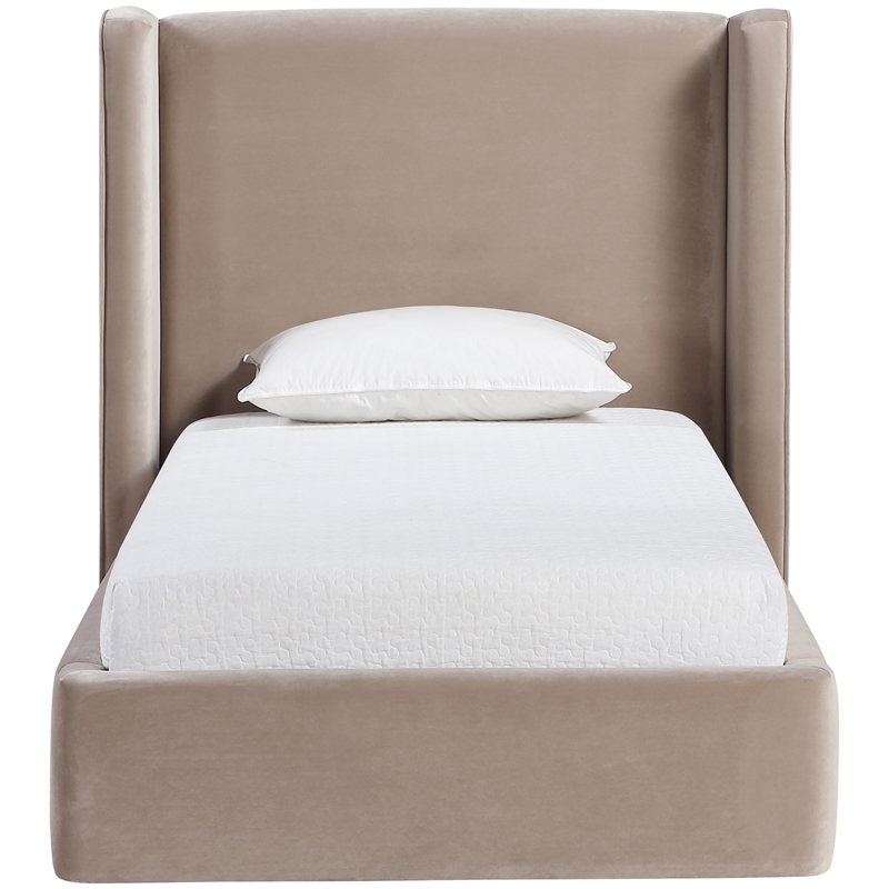 Meridian Furniture Kendall Taupe Velvet Upholstered Twin Bed