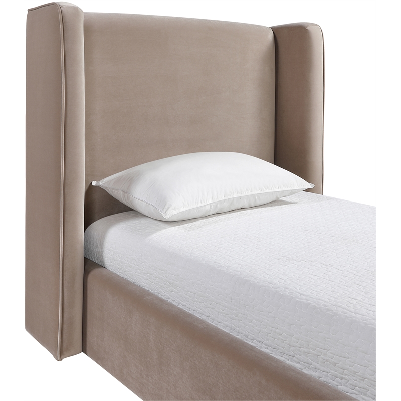 Meridian Furniture Kendall Taupe Velvet Upholstered Twin Bed