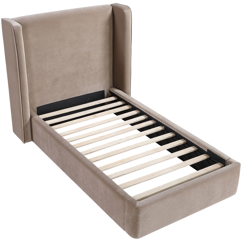 Meridian Furniture Kendall Taupe Velvet Upholstered Twin Bed