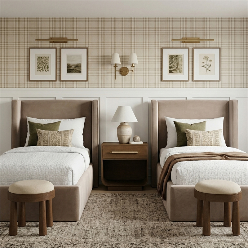 Meridian Furniture Kendall Taupe Velvet Upholstered Twin Bed