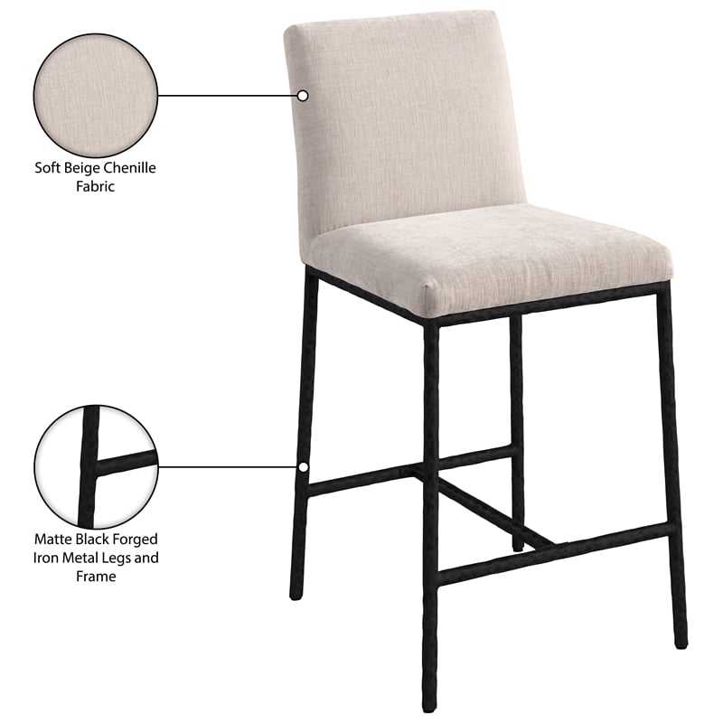 Meridian Furniture Reeves Beige Chenille Upholstered Counter Stool (Set of 2)