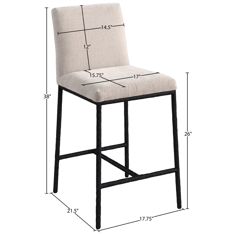 Meridian Furniture Reeves Beige Chenille Upholstered Counter Stool (Set of 2)