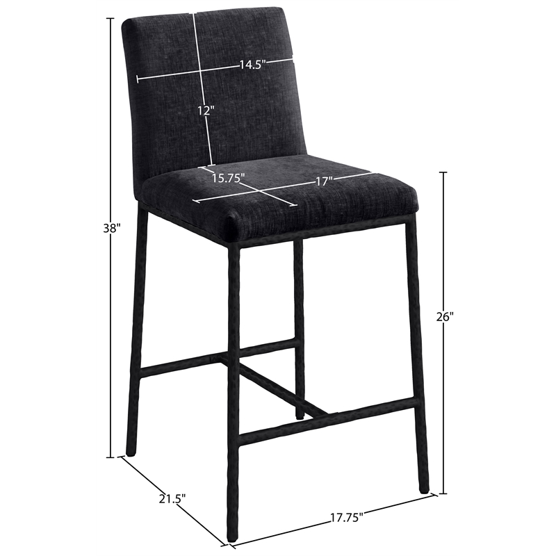 Meridian Furniture Reeves Black Chenille Upholstered Counter Stool (Set of 2)