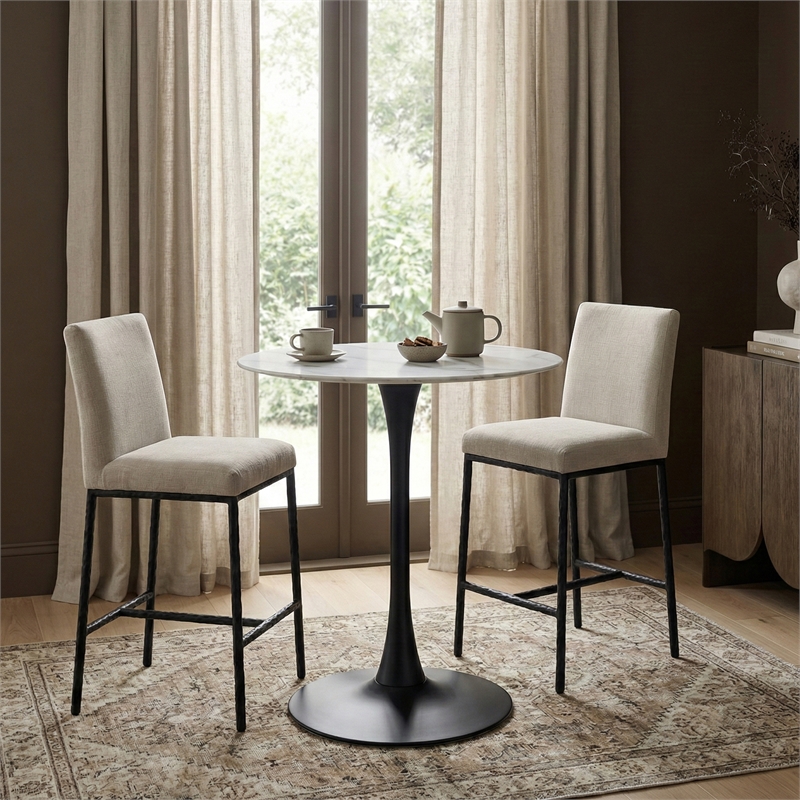Meridian Furniture Reeves Cream Chenille Upholstered Counter Stool (Set of 2)