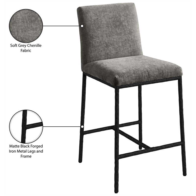 Meridian Furniture Reeves Grey Chenille Upholstered Counter Stool (Set of 2)