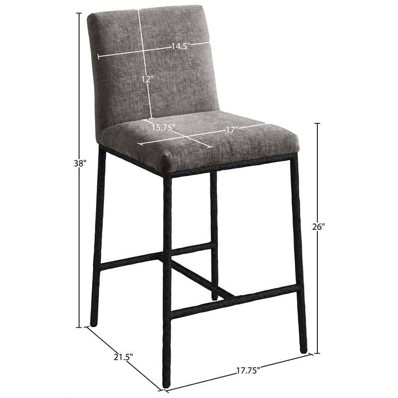 Meridian Furniture Reeves Grey Chenille Upholstered Counter Stool (Set of 2)