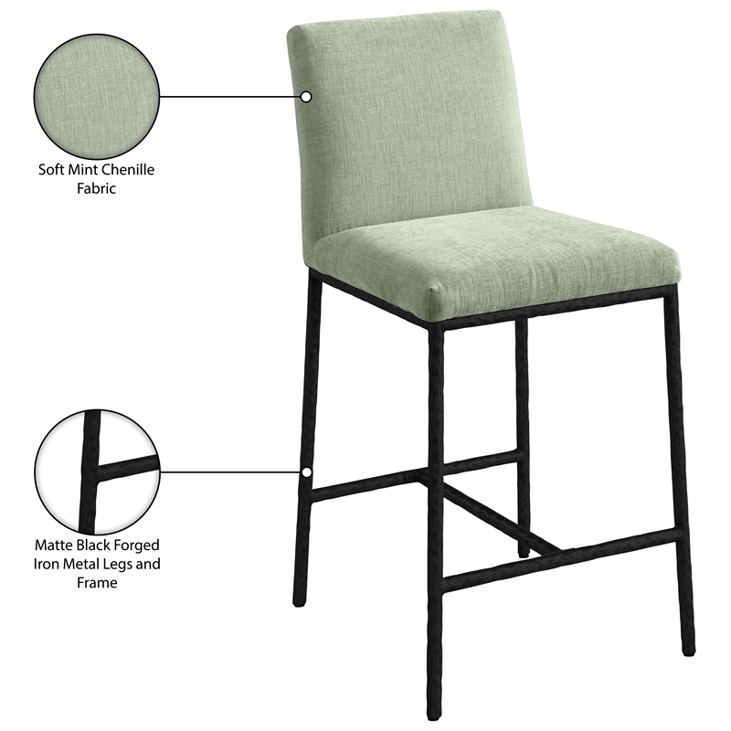 Meridian Furniture Reeves Mint Chenille Upholstered Counter Stool (Set of 2)
