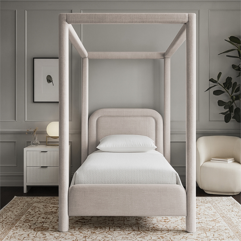 Meridian Furniture Salina Beige Linen Textured Fabric Upholstered Twin Bed