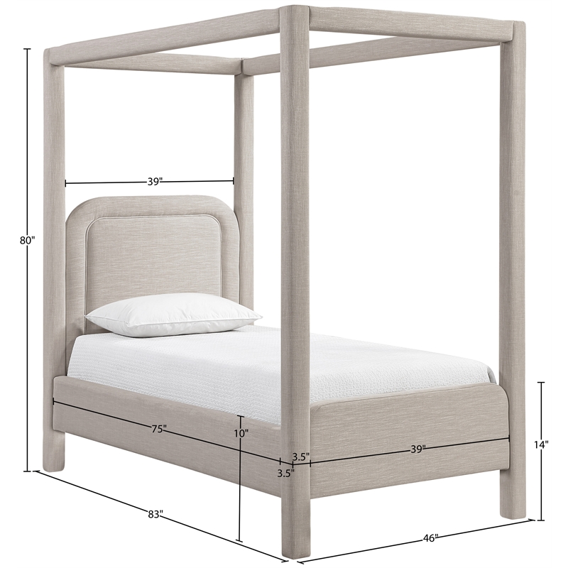 Meridian Furniture Salina Beige Linen Textured Fabric Upholstered Twin Bed