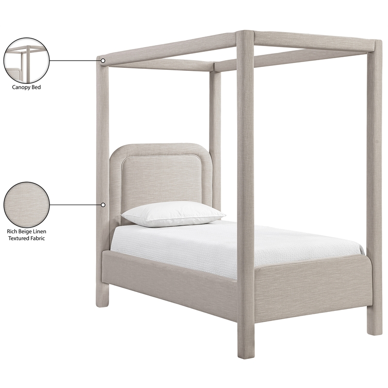 Meridian Furniture Salina Beige Linen Textured Fabric Upholstered Twin Bed