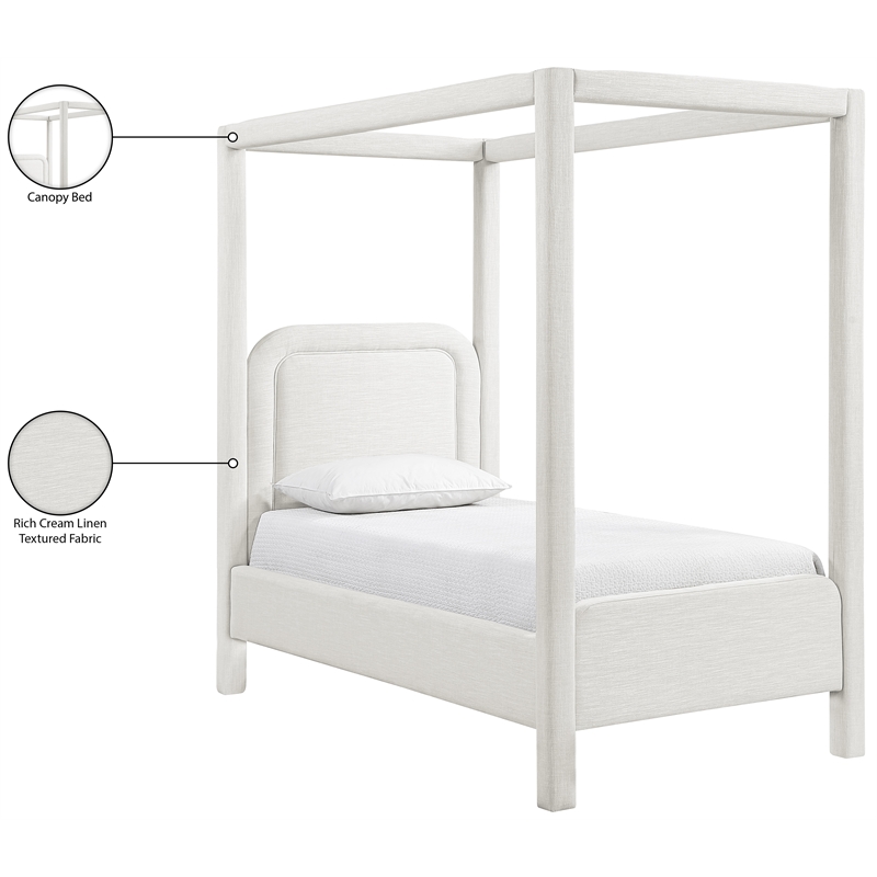 Meridian Furniture Salina Cream Linen Textured Fabric Upholstered Twin Bed