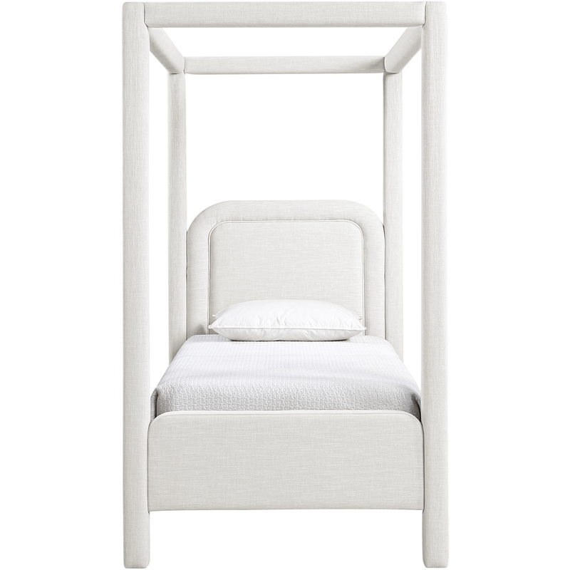 Meridian Furniture Salina Cream Linen Textured Fabric Upholstered Twin Bed