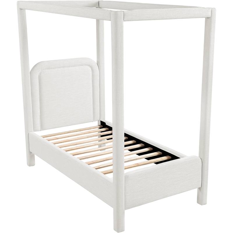 Meridian Furniture Salina Cream Linen Textured Fabric Upholstered Twin Bed