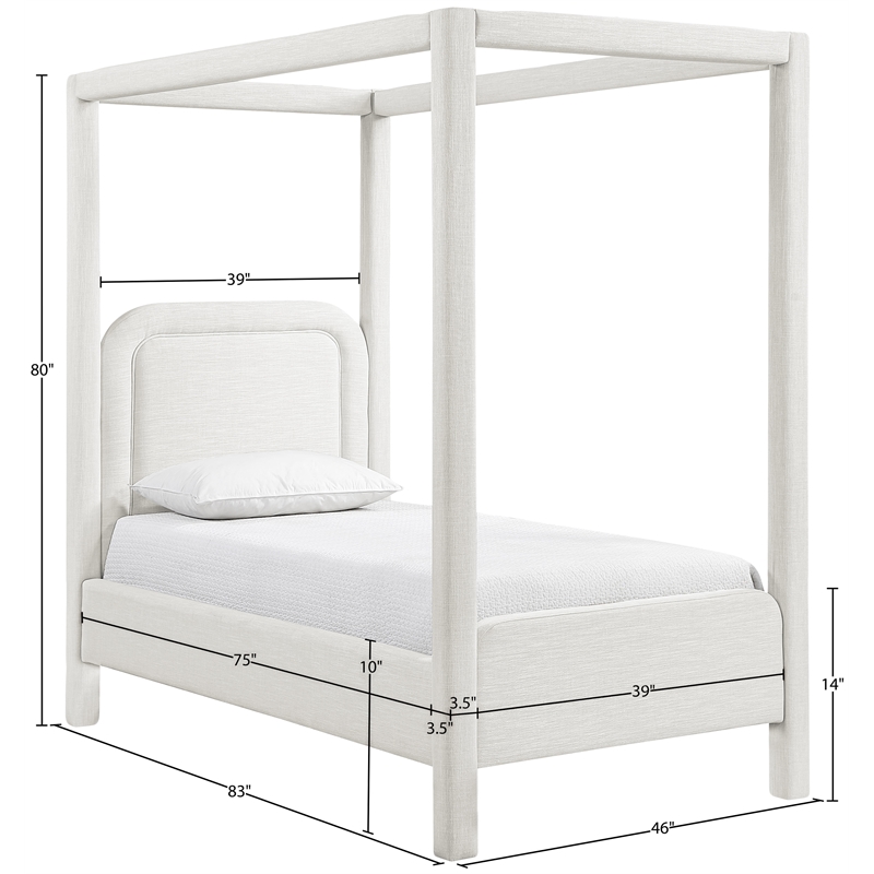 Meridian Furniture Salina Cream Linen Textured Fabric Upholstered Twin Bed