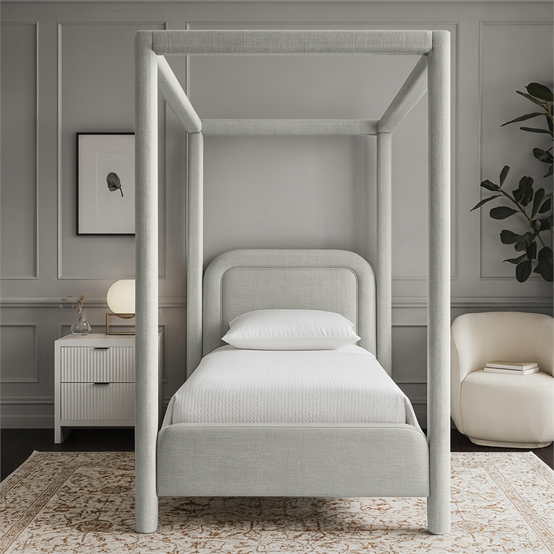 Meridian Furniture Salina Grey Linen Textured Fabric Upholstered Twin Bed