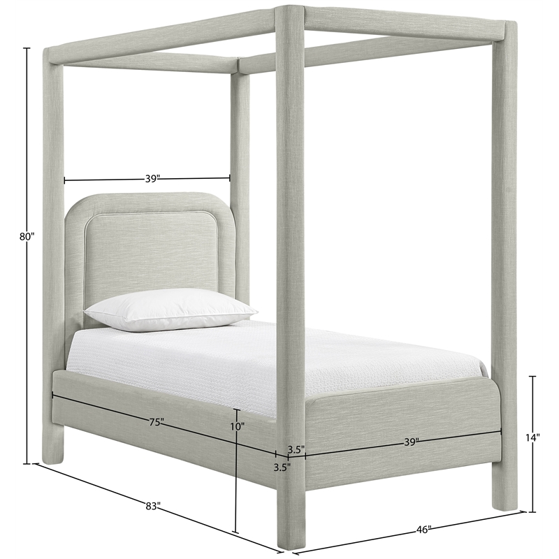 Meridian Furniture Salina Grey Linen Textured Fabric Upholstered Twin Bed