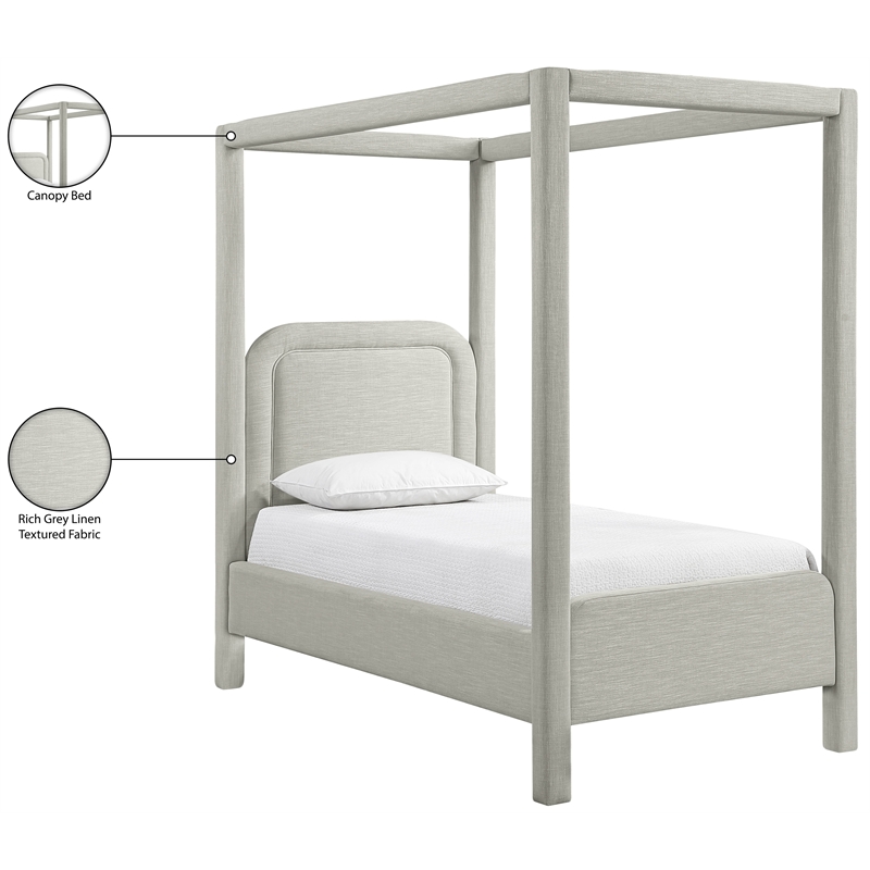 Meridian Furniture Salina Grey Linen Textured Fabric Upholstered Twin Bed