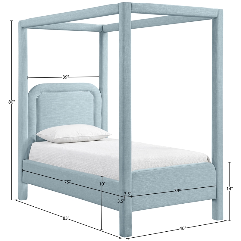 Meridian Furniture Salina Light Blue Linen Textured Fabric Upholstered Twin Bed
