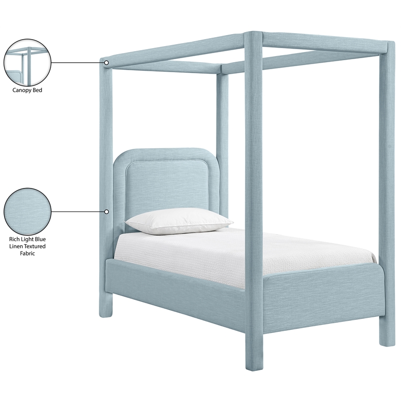 Meridian Furniture Salina Light Blue Linen Textured Fabric Upholstered Twin Bed