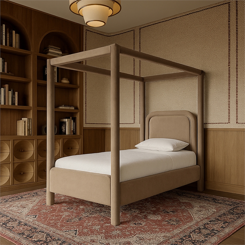Meridian Furniture Salina Beige Velvet Upholstered Twin Bed