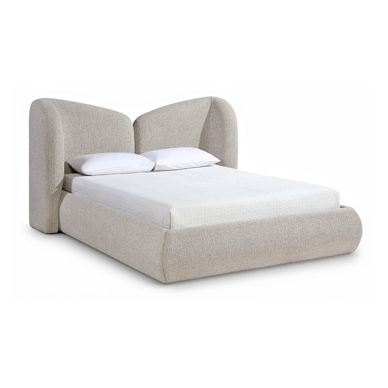 Meridian Furniture Elowen Beige Chenille Fabric Upholstered Queen Bed