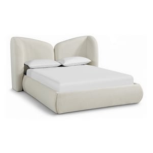 Meridian Furniture Elowen Cream Chenille Fabric Upholstered Queen Bed