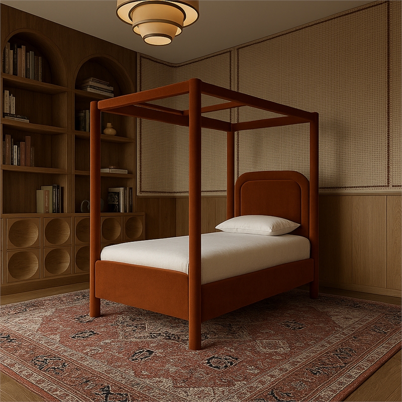 Meridian Furniture Salina Cognac Velvet Upholstered Twin Bed
