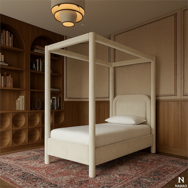 Meridian Furniture Salina Cream Velvet Upholstered Twin Bed