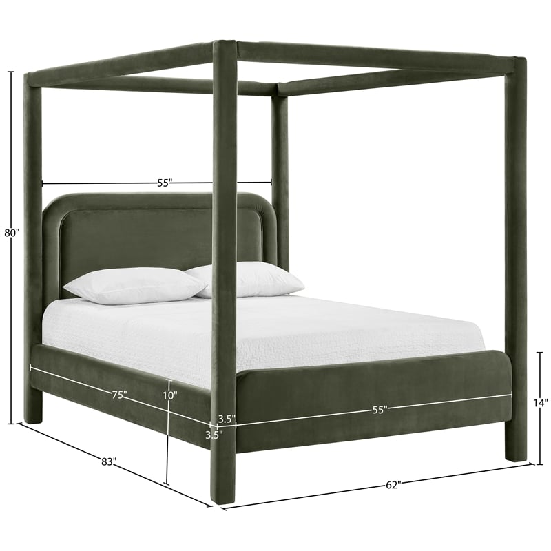Meridian Furniture Salina Green Velvet Upholstered Full Bed