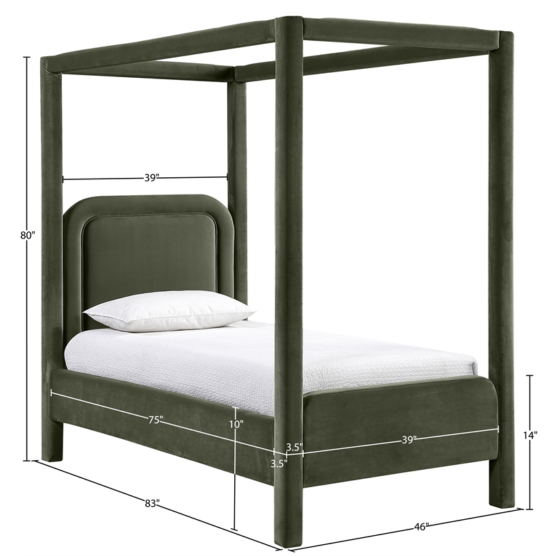 Meridian Furniture Salina Green Velvet Upholstered Twin Bed