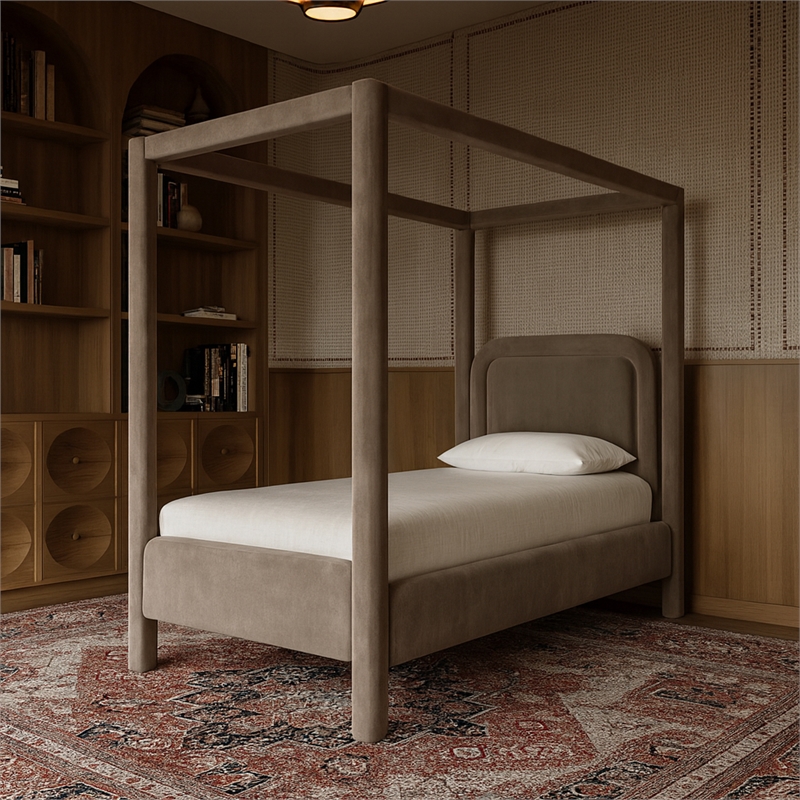 Meridian Furniture Salina Taupe Velvet Upholstered Twin Bed