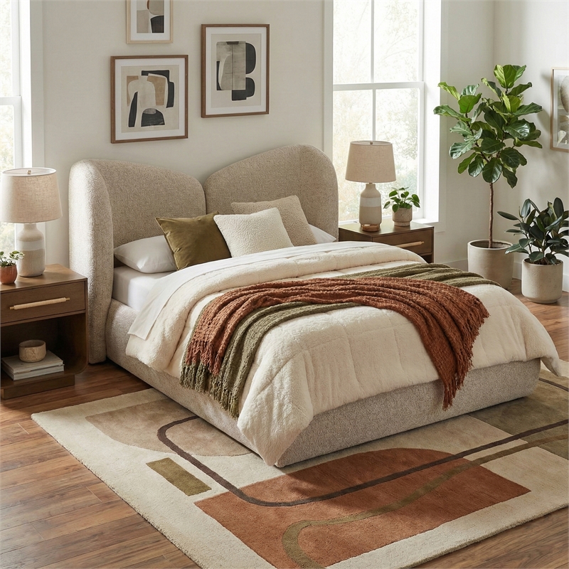 Meridian Furniture Elowen Beige Chenille Fabric Upholstered Full Bed