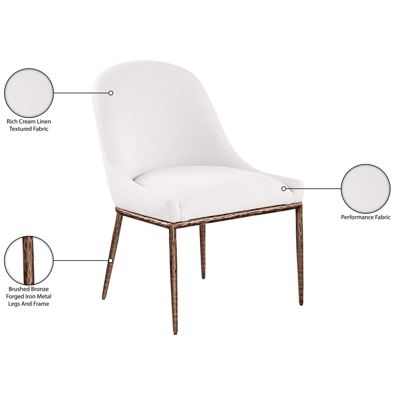 Meridian Furniture Ferro Cream Linen Textured Performance Fabric Dining SC