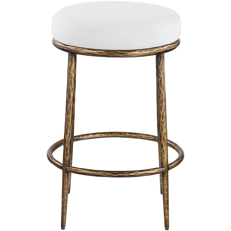 Meridian Furniture Ferro White Linen Textured Performance Fabric Counter Stool